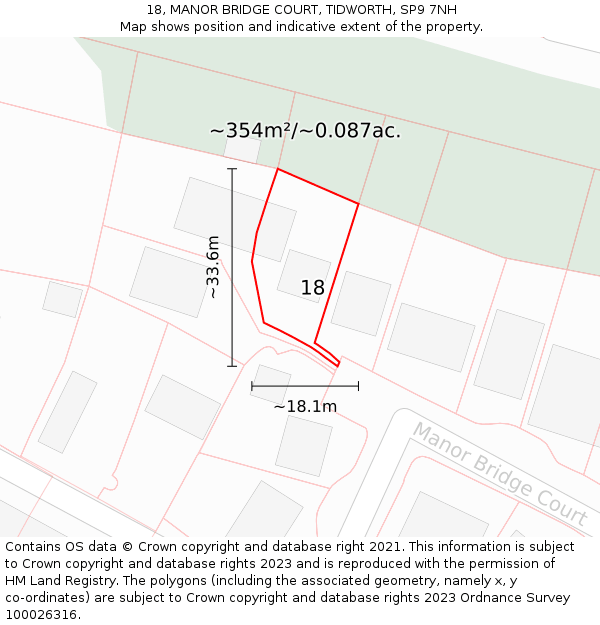 18, MANOR BRIDGE COURT, TIDWORTH, SP9 7NH: Plot and title map