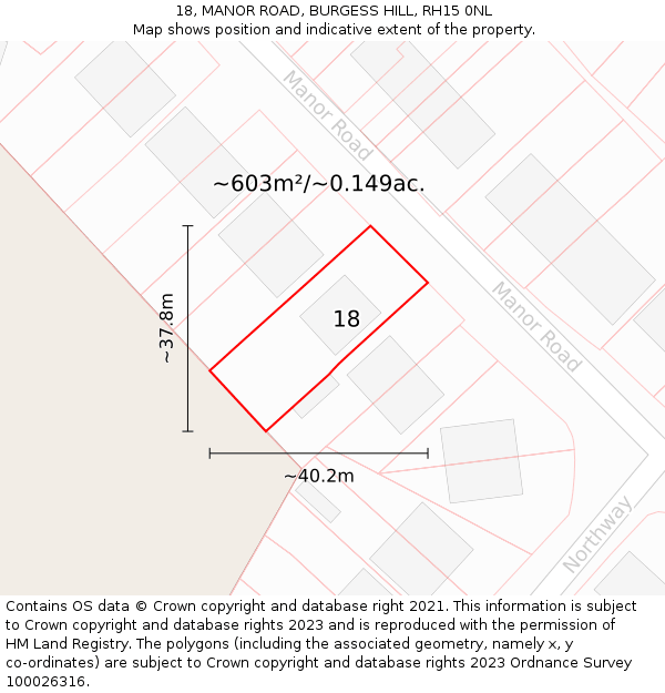 18, MANOR ROAD, BURGESS HILL, RH15 0NL: Plot and title map