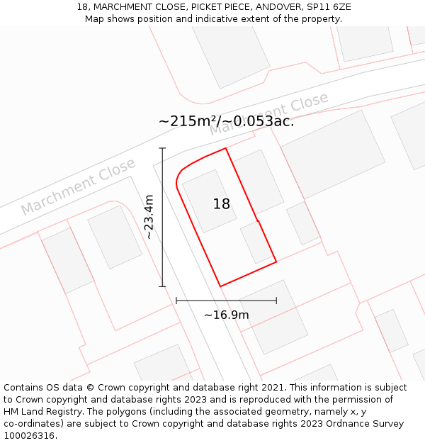 18, MARCHMENT CLOSE, PICKET PIECE, ANDOVER, SP11 6ZE: Plot and title map