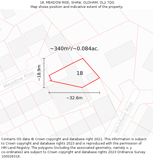 18, MEADOW RISE, SHAW, OLDHAM, OL2 7QG: Plot and title map