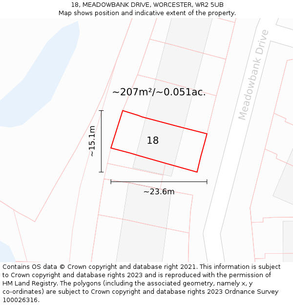 18, MEADOWBANK DRIVE, WORCESTER, WR2 5UB: Plot and title map