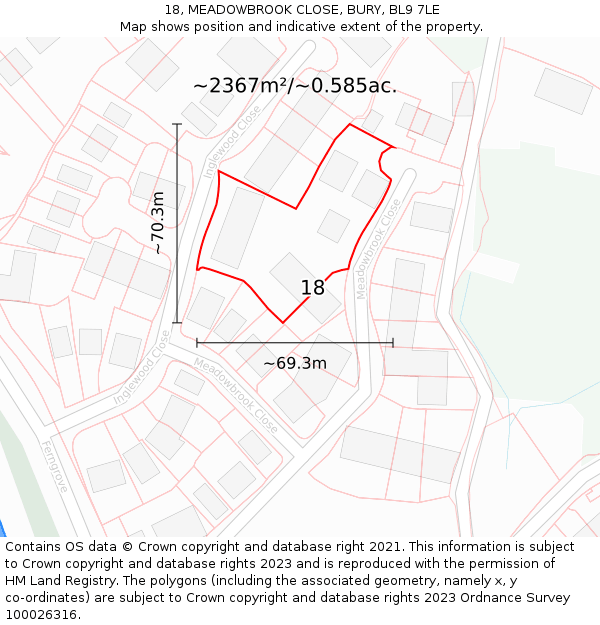 18, MEADOWBROOK CLOSE, BURY, BL9 7LE: Plot and title map