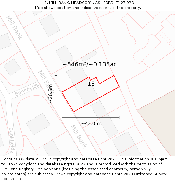 18, MILL BANK, HEADCORN, ASHFORD, TN27 9RD: Plot and title map