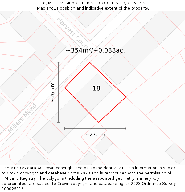 18, MILLERS MEAD, FEERING, COLCHESTER, CO5 9SS: Plot and title map