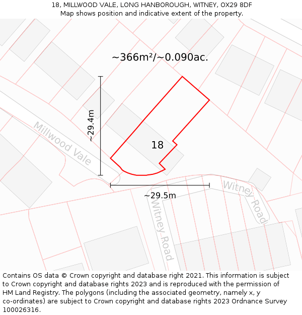 18, MILLWOOD VALE, LONG HANBOROUGH, WITNEY, OX29 8DF: Plot and title map