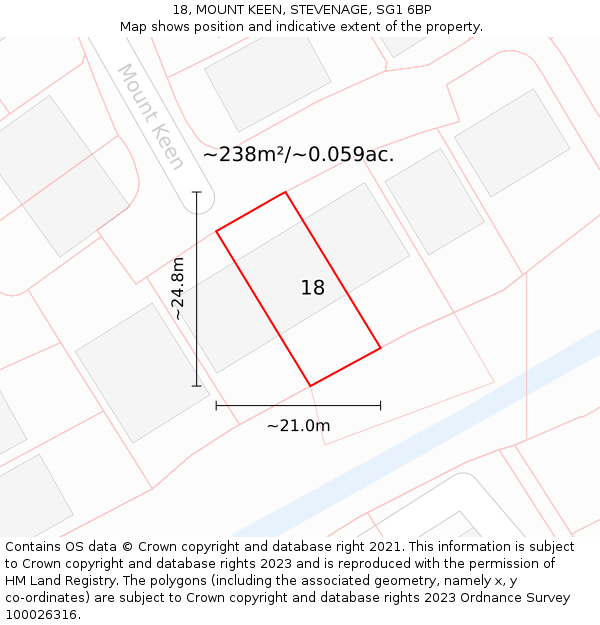 18, MOUNT KEEN, STEVENAGE, SG1 6BP: Plot and title map