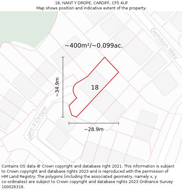 18, NANT Y DROPE, CARDIFF, CF5 4UF: Plot and title map