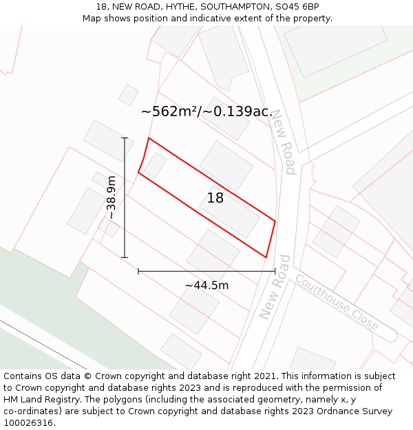 18, NEW ROAD, HYTHE, SOUTHAMPTON, SO45 6BP: Plot and title map