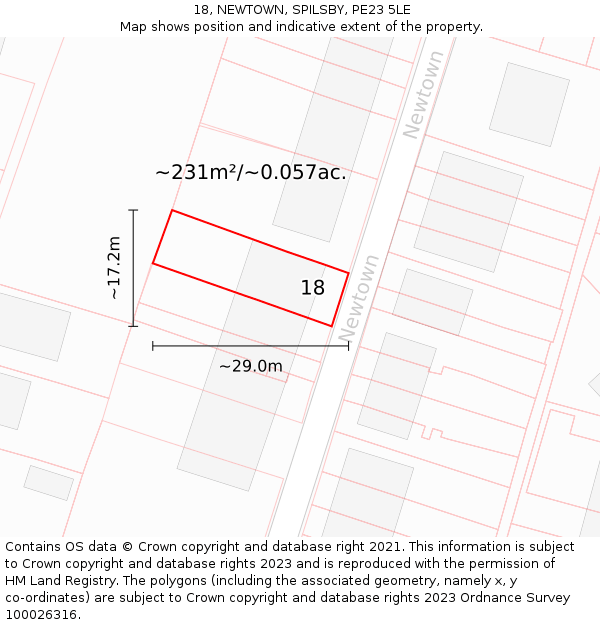 18, NEWTOWN, SPILSBY, PE23 5LE: Plot and title map