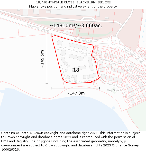 18, NIGHTINGALE CLOSE, BLACKBURN, BB1 2RE: Plot and title map