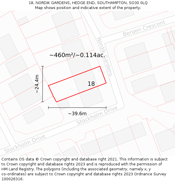 18, NORDIK GARDENS, HEDGE END, SOUTHAMPTON, SO30 0LQ: Plot and title map