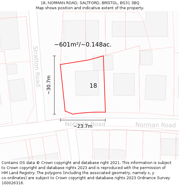 18, NORMAN ROAD, SALTFORD, BRISTOL, BS31 3BQ: Plot and title map