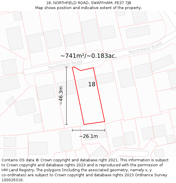 18, NORTHFIELD ROAD, SWAFFHAM, PE37 7JB: Plot and title map