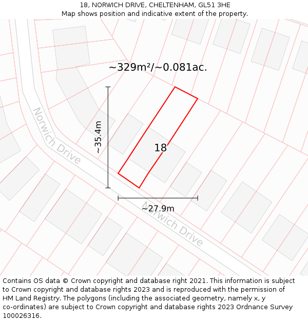 18, NORWICH DRIVE, CHELTENHAM, GL51 3HE: Plot and title map