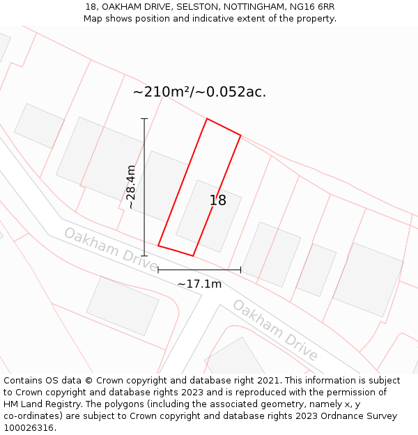 18, OAKHAM DRIVE, SELSTON, NOTTINGHAM, NG16 6RR: Plot and title map