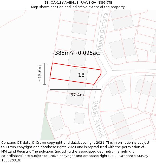 18, OAKLEY AVENUE, RAYLEIGH, SS6 9TE: Plot and title map