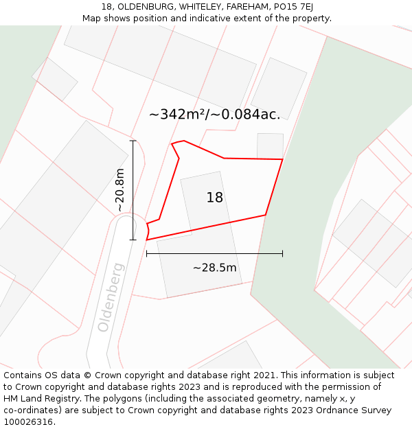 18, OLDENBURG, WHITELEY, FAREHAM, PO15 7EJ: Plot and title map