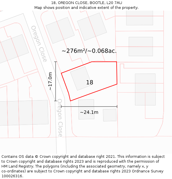 18, OREGON CLOSE, BOOTLE, L20 7AU: Plot and title map