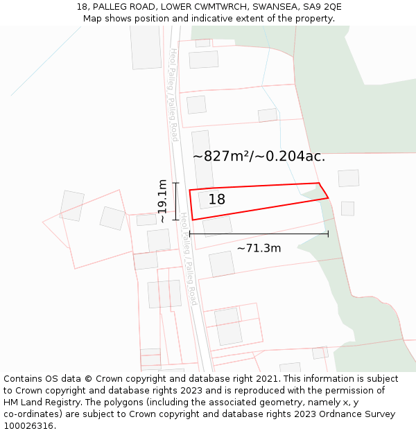 18, PALLEG ROAD, LOWER CWMTWRCH, SWANSEA, SA9 2QE: Plot and title map