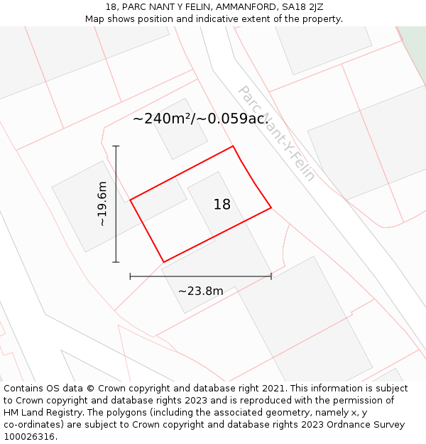 18, PARC NANT Y FELIN, AMMANFORD, SA18 2JZ: Plot and title map