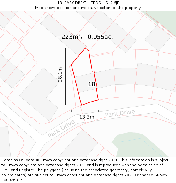 18, PARK DRIVE, LEEDS, LS12 6JB: Plot and title map