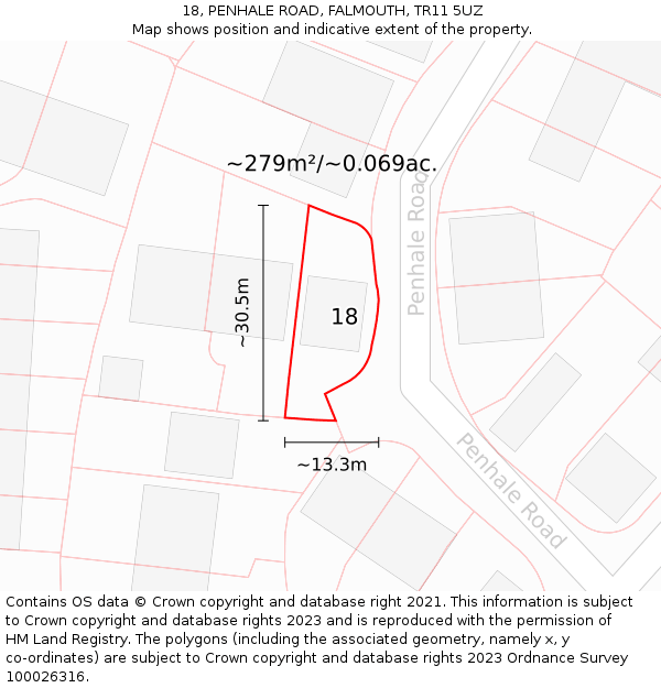 18, PENHALE ROAD, FALMOUTH, TR11 5UZ: Plot and title map