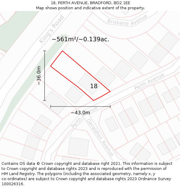 18, PERTH AVENUE, BRADFORD, BD2 1EE: Plot and title map