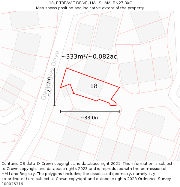 18, PITREAVIE DRIVE, HAILSHAM, BN27 3XG: Plot and title map