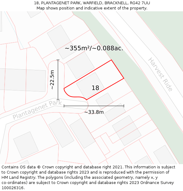 18, PLANTAGENET PARK, WARFIELD, BRACKNELL, RG42 7UU: Plot and title map