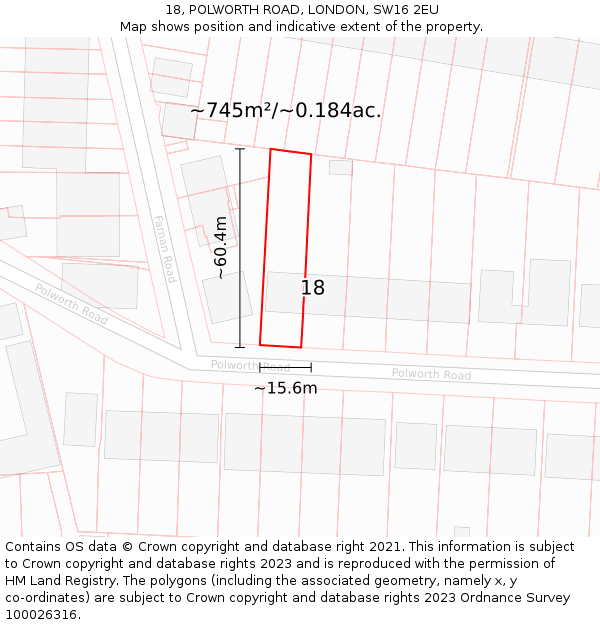 18, POLWORTH ROAD, LONDON, SW16 2EU: Plot and title map