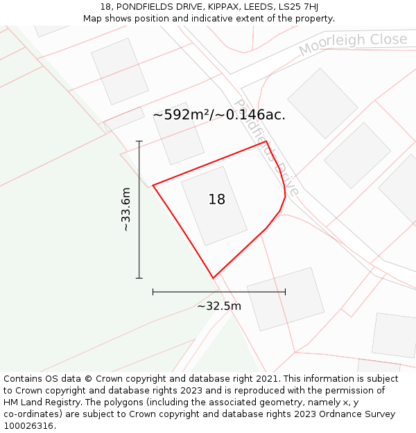 18, PONDFIELDS DRIVE, KIPPAX, LEEDS, LS25 7HJ: Plot and title map