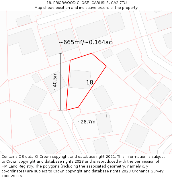 18, PRIORWOOD CLOSE, CARLISLE, CA2 7TU: Plot and title map