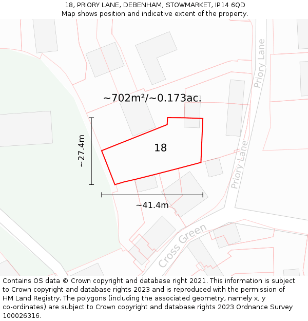 18, PRIORY LANE, DEBENHAM, STOWMARKET, IP14 6QD: Plot and title map