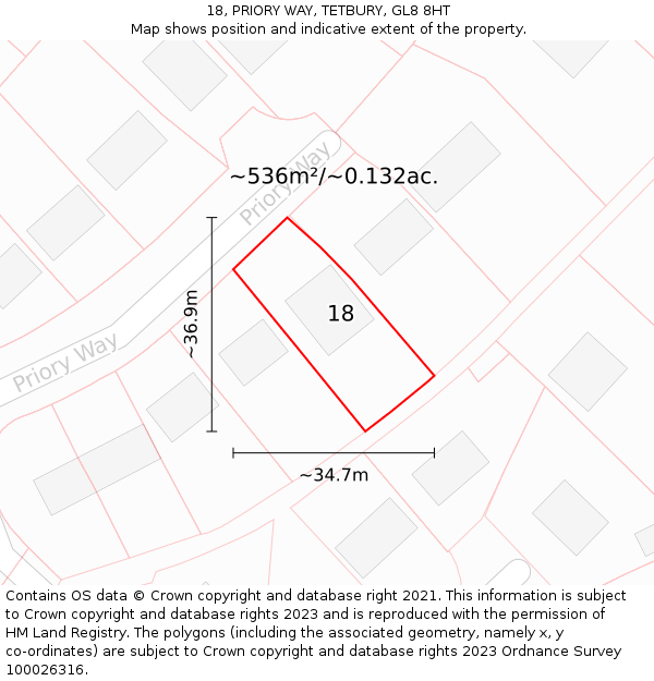 18, PRIORY WAY, TETBURY, GL8 8HT: Plot and title map