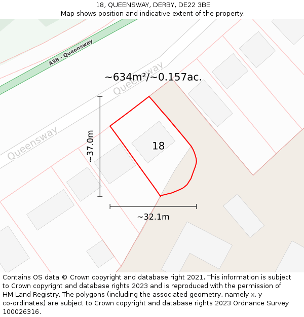 18, QUEENSWAY, DERBY, DE22 3BE: Plot and title map