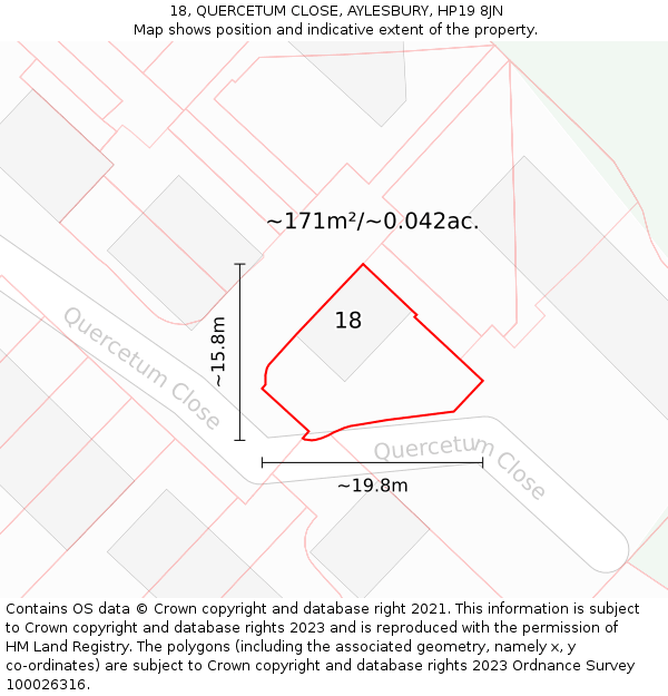 18, QUERCETUM CLOSE, AYLESBURY, HP19 8JN: Plot and title map