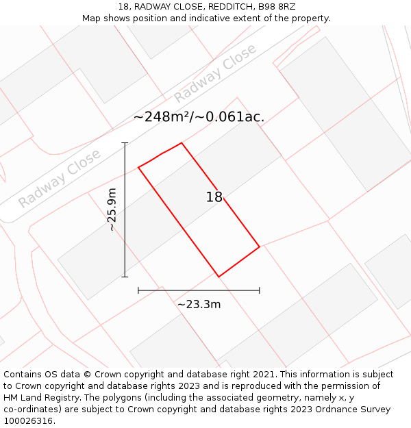 18, RADWAY CLOSE, REDDITCH, B98 8RZ: Plot and title map