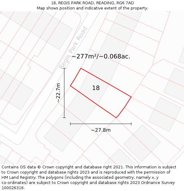 18, REGIS PARK ROAD, READING, RG6 7AD: Plot and title map