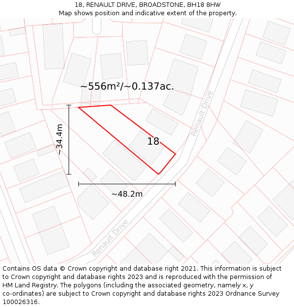 18, RENAULT DRIVE, BROADSTONE, BH18 8HW: Plot and title map