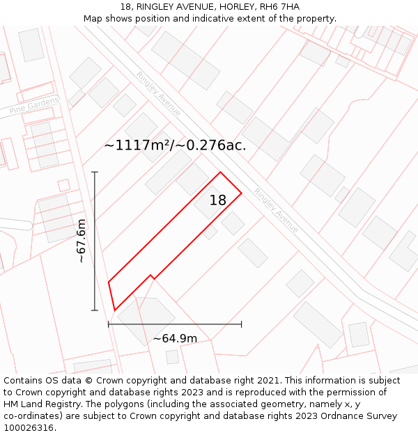 18, RINGLEY AVENUE, HORLEY, RH6 7HA: Plot and title map