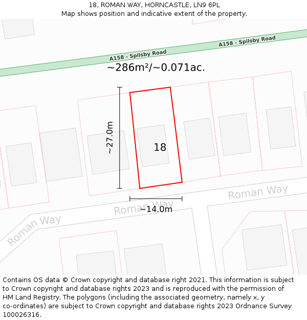 18, ROMAN WAY, HORNCASTLE, LN9 6PL: Plot and title map