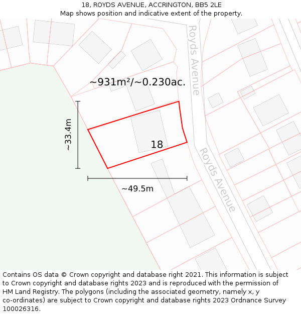 18, ROYDS AVENUE, ACCRINGTON, BB5 2LE: Plot and title map