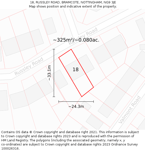 18, RUSSLEY ROAD, BRAMCOTE, NOTTINGHAM, NG9 3JE: Plot and title map