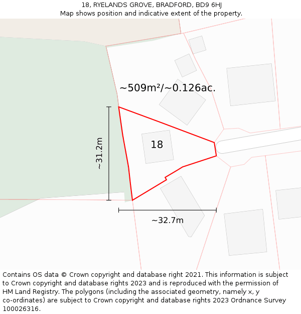 18, RYELANDS GROVE, BRADFORD, BD9 6HJ: Plot and title map