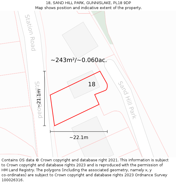 18, SAND HILL PARK, GUNNISLAKE, PL18 9DP: Plot and title map