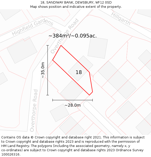 18, SANDIWAY BANK, DEWSBURY, WF12 0SD: Plot and title map