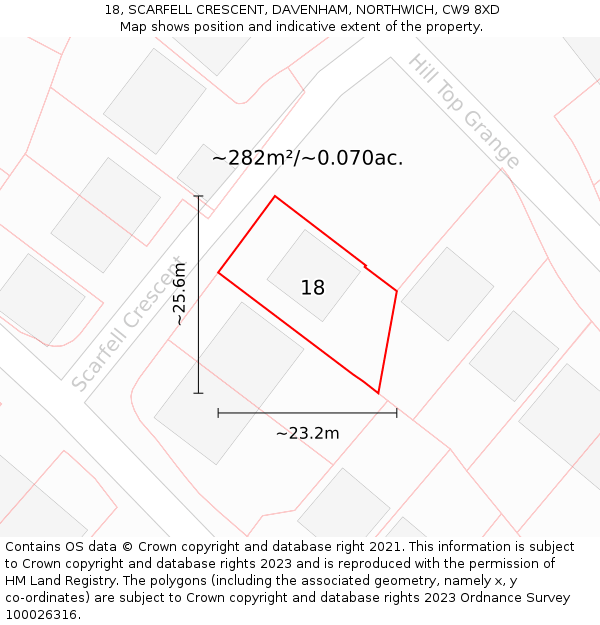 18, SCARFELL CRESCENT, DAVENHAM, NORTHWICH, CW9 8XD: Plot and title map