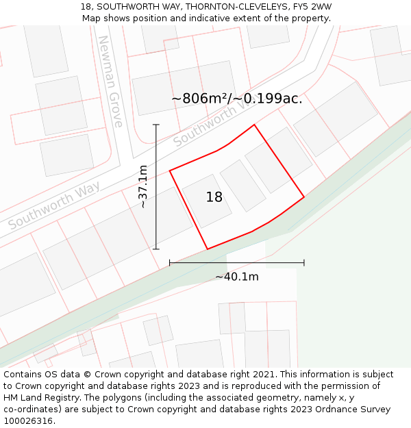 18, SOUTHWORTH WAY, THORNTON-CLEVELEYS, FY5 2WW: Plot and title map