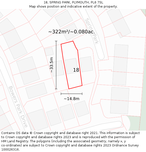 18, SPRING PARK, PLYMOUTH, PL6 7SL: Plot and title map