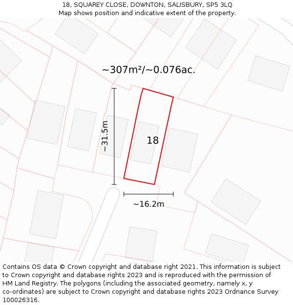 18, SQUAREY CLOSE, DOWNTON, SALISBURY, SP5 3LQ: Plot and title map